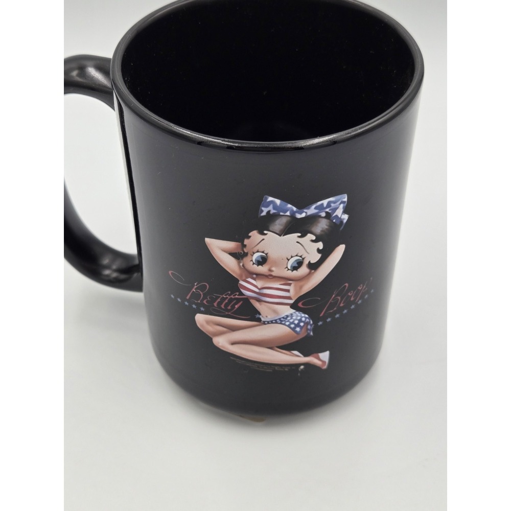Betty Boop Patriotic Black Mug Ceramic Bikini American Flag - Picture 2 of 5